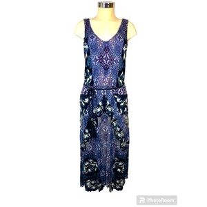 Lucky Brand Women’s Sleeveless Drop Waist Dress Braided Belt Boho Lined